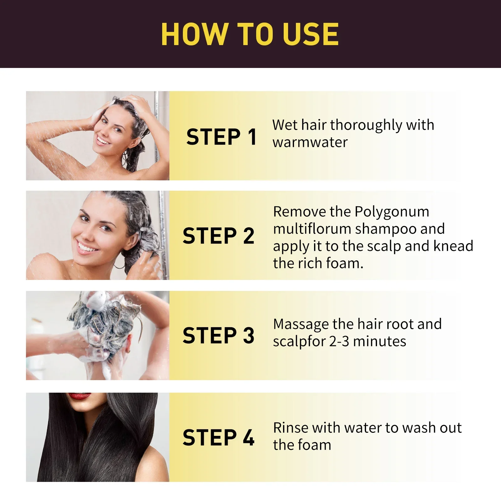 EELHOE Black Hair Dye Shampoo 3 in 1 Growth Clean Hair Darkening Deep Nourishing Black Hair Dye Shampoo Natural Organic Herbal - Image 6