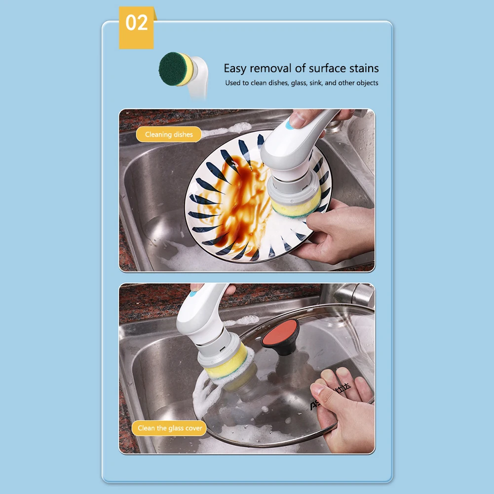 Electric Clean Brush Multifunctional Kitchen Home Cleaning Brush 3 Replaceable Brush Heads Bathroom Kitchen Cleaner - Image 2