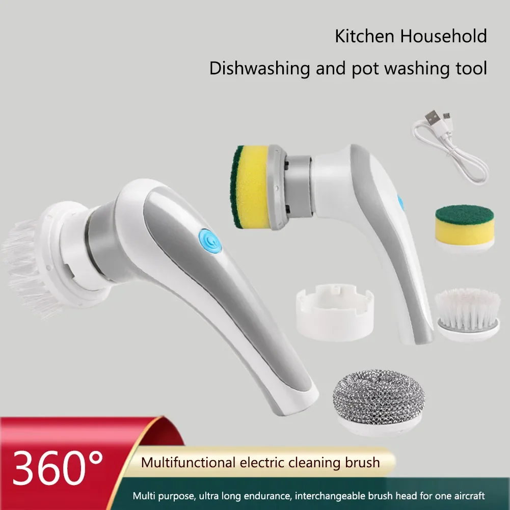 Electric Clean Brush Multifunctional Wireless Clean Brush 360 Degree Rotation 3 Replaceable Brush Heads Bathroom Kitchen Cleaner - Image 3