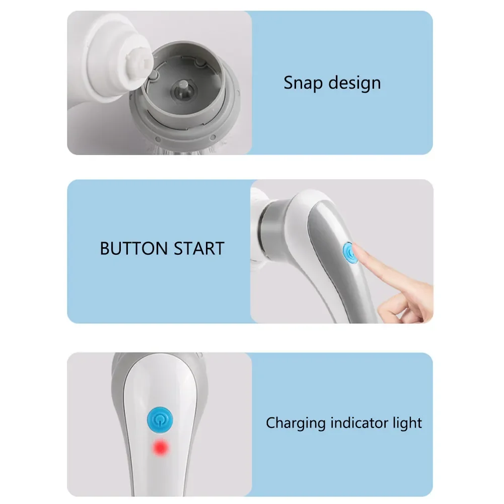Electric Clean Brush Multifunctional Wireless Clean Brush 360 Degree Rotation 3 Replaceable Brush Heads Bathroom Kitchen Cleaner - Image 5