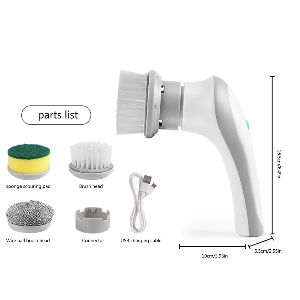 Electric Clean Brush Multifunctional Wireless Clean Brush 360 Degree Rotation 3 Replaceable Brush Heads Bathroom Kitchen Cleaner - Image 6