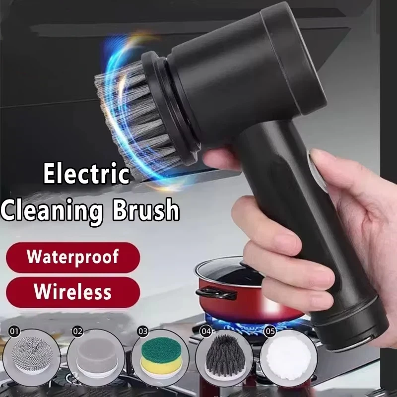 Electric Cleaning Brush Wireless Black High-power Multifunctional Bathroom Waterproof Portable Cleaning Brush Household