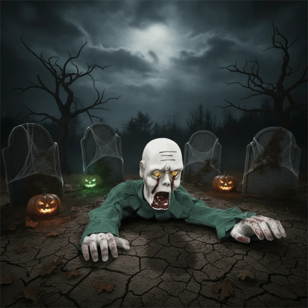 Electric Halloween Crawling Ghost Bald Head Glowing Eye Climbing Zombie Figure Realistic Folding Yard Bloody Zombie Outdoor - Image 2