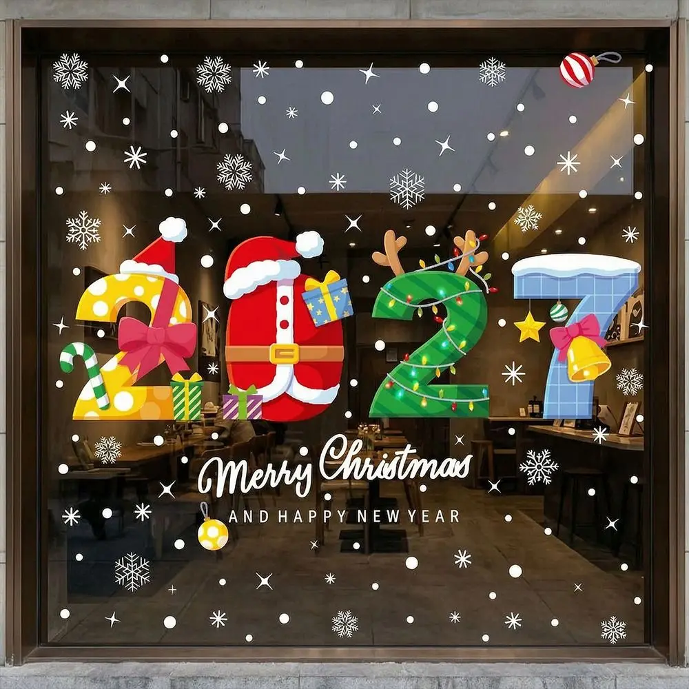 Electrostatic Merry Christmas Window Stickers Snowflake Snowman Santa Mutlicolor Window Static Clings Photo Props DIY - Image 4