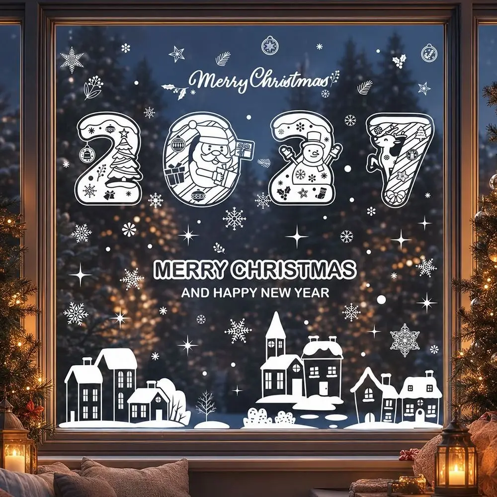 Electrostatic Merry Christmas Window Stickers Snowflake Snowman Santa Mutlicolor Window Static Clings Photo Props DIY - Image 3