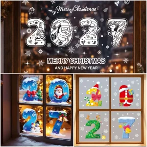 Electrostatic Merry Christmas Window Stickers Snowflake Snowman Santa Mutlicolor Window Static Clings Photo Props DIY