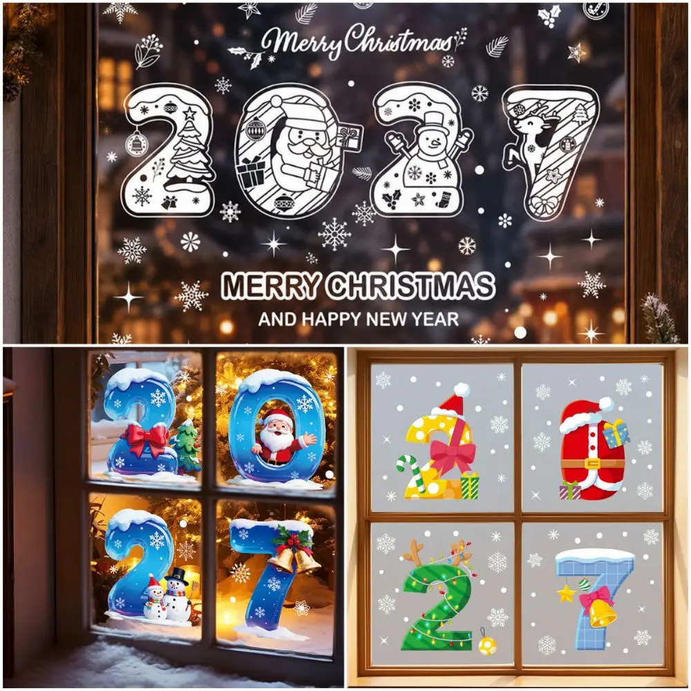 Electrostatic Merry Christmas Window Stickers Snowflake Snowman Santa Mutlicolor Window Static Clings Photo Props DIY