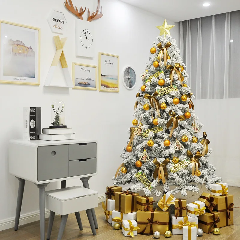 Encryption Snow Covered Christmas Tree with Christmas Ball Decorations &Light String for Christmas Shopping Mall Home Decoration - Image 2