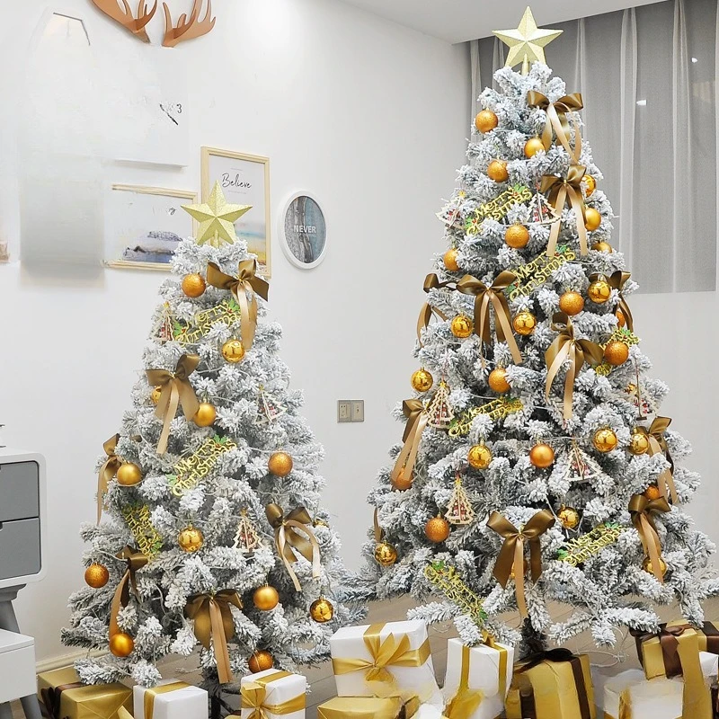 Encryption Snow Covered Christmas Tree with Christmas Ball Decorations &Light String for Christmas Shopping Mall Home Decoration