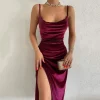Europe and the United States Women's Fashion 2024 New Spring and Summer Fashion Sexy Slim Slit Halter Dress Woman