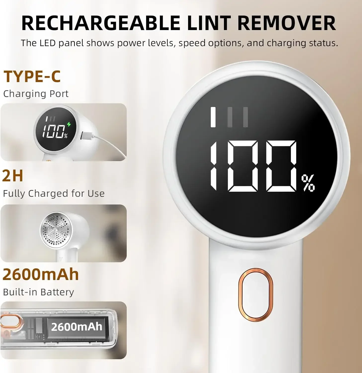 Fabric Shaver Rechargeable Lint Remover Electric Portable Jumper Remover LED Display Removes Pilling for Clothes Furniture Sofas - Image 6