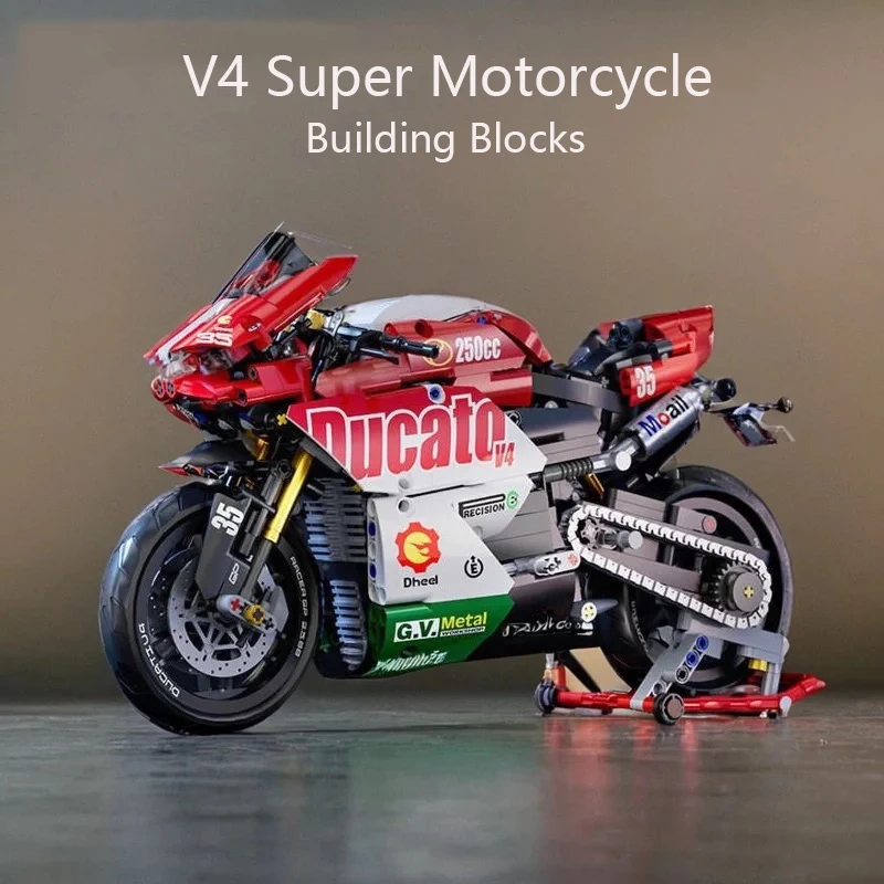 Famous V4 Motorcycle Building Blocks Set,Super Motorbike Model Kit,Technical Racing,STEM Assembled Toys Gifts For Boys And Girls - Image 3