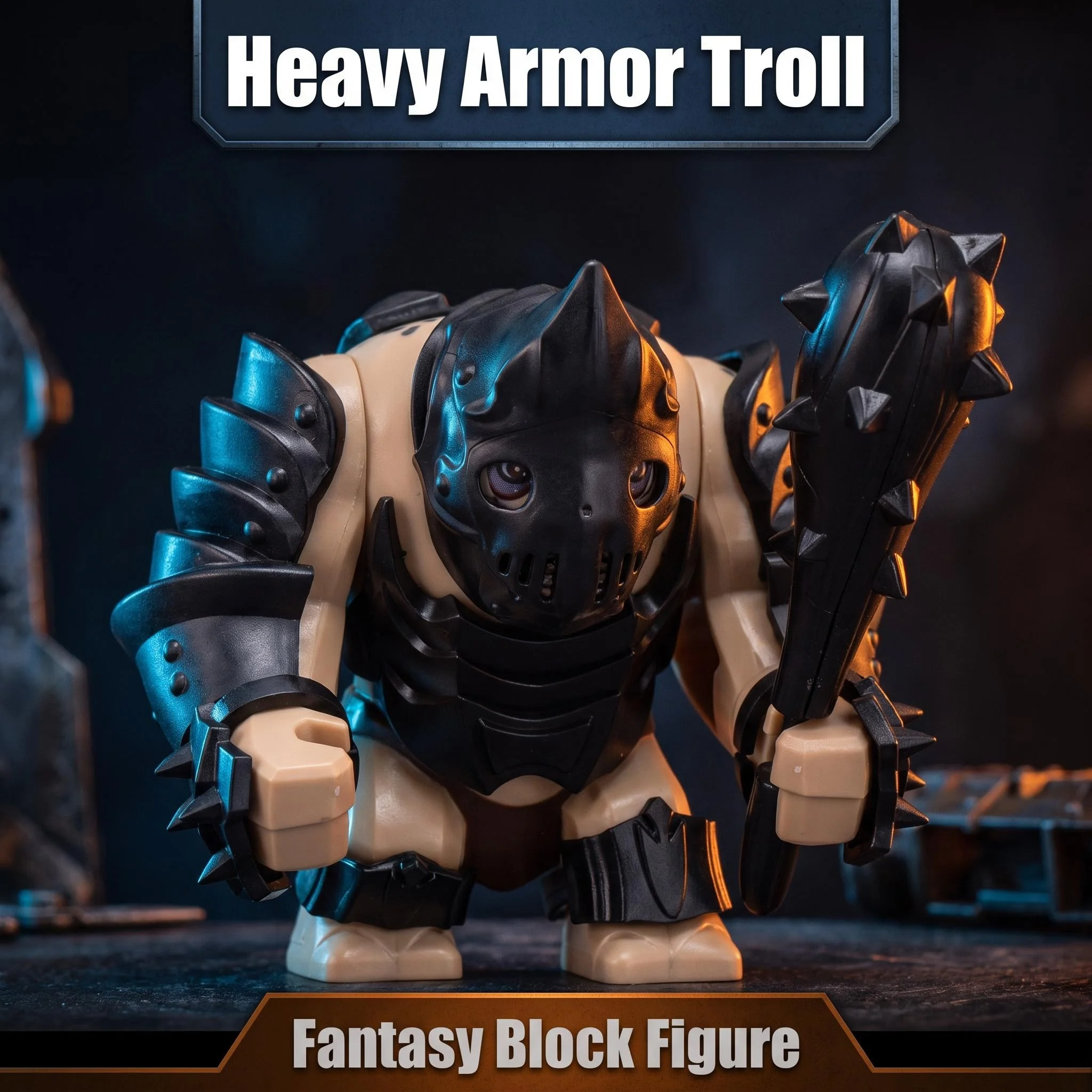 Fantasy Medieval Troll Warrior Brick Set Distressed Rusty Armour Multiple Gear Parts Big Articulated Figure Assembly Gift