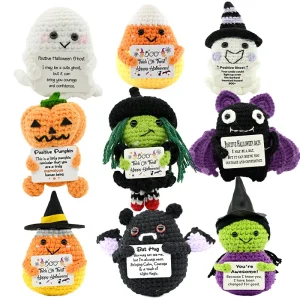 Festival Series Positive Energy Crochet Halloween Handmade Knitted Doll with Encouragement Card Mini Desk Decor Gift