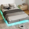 Floating Single Double King Super King Bed Frame With LED Lights, Metal Platform Bed Frame With Under Bed Storage, Heavy Duty Steel Slats Support, No Box Spring Needed, Noise Free, Easy Assembly, Grey