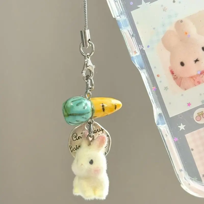 Flocking Animal Pendant Keychain For Women Girls Cute Bag Pendant Mobile Phone Chain Gifts - Image 2