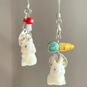 Flocking Animal Pendant Keychain For Women Girls Cute Bag Pendant Mobile Phone Chain Gifts