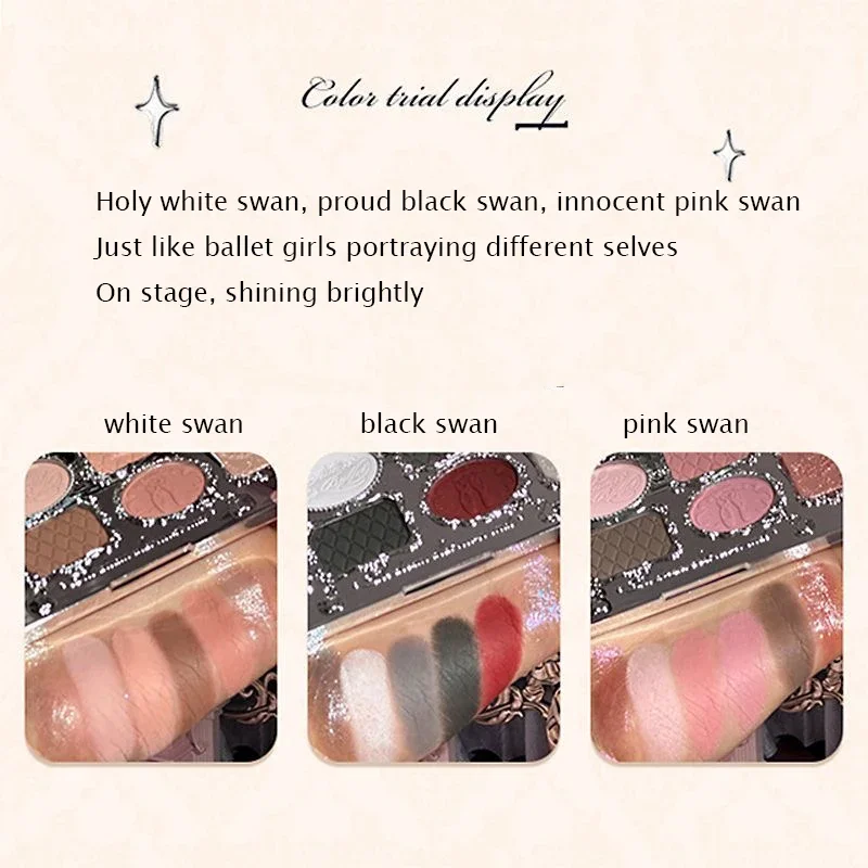 Flower Knows black Swan Ballet Eyeshadow Palette Matte Fine Shimmer Pearl Face Palette 6 Colour Glitter Eye Shadow - Image 4
