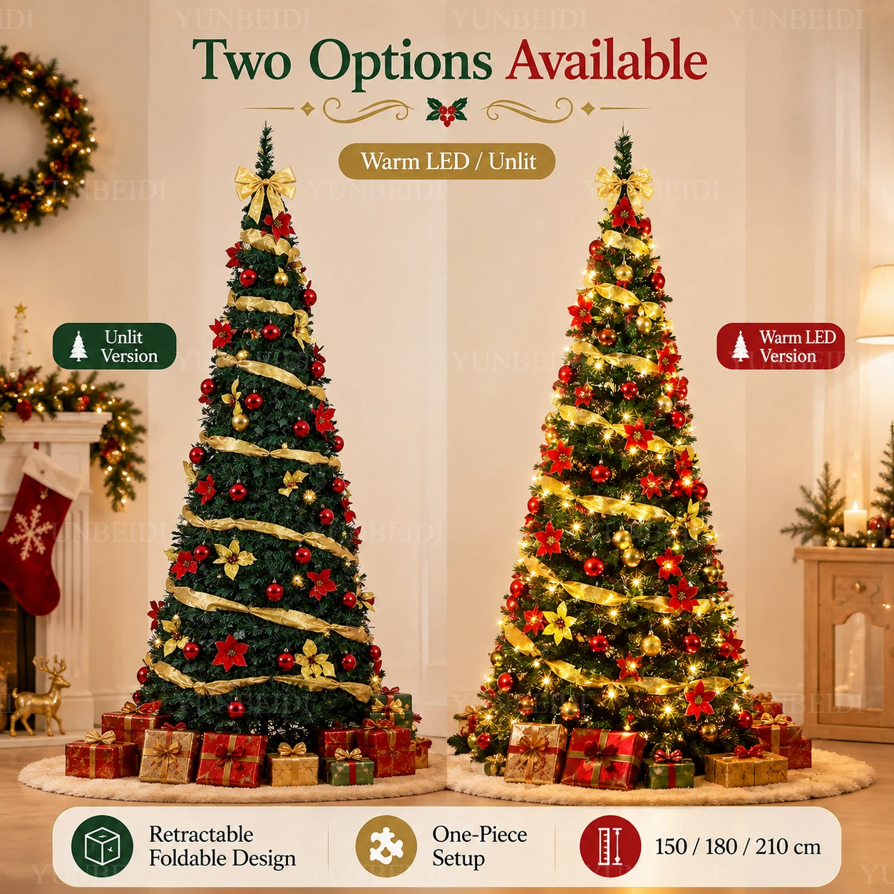 Foldable Christmas Tree with LED Lights Decoration Accessories Integrated Artificial Christmas Tree 1.5M To 2.1M for Home Decor - Image 2