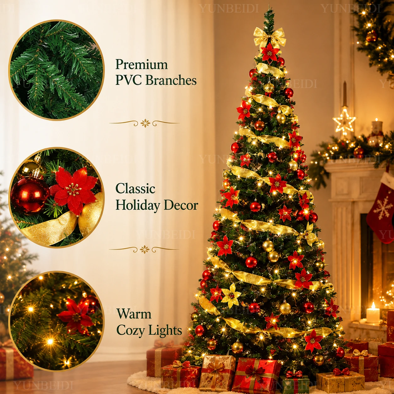 Foldable Christmas Tree with LED Lights Decoration Accessories Integrated Artificial Christmas Tree 1.5M To 2.1M for Home Decor - Image 5