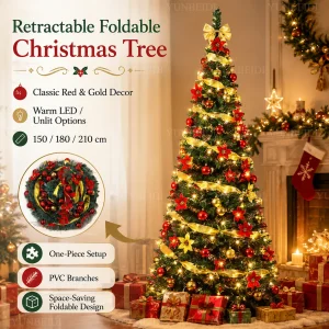 Foldable Christmas Tree with LED Lights Decoration Accessories Integrated Artificial Christmas Tree 1.5M To 2.1M for Home Decor