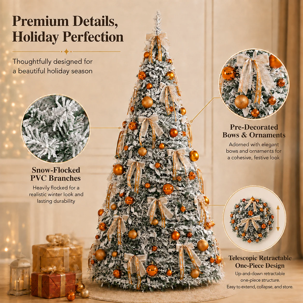 Foldable Christmas Tree with Ornaments LED Lights High-end Integrated Christmas Tree 120cm To 180cm Family Christmas Party Decor - Image 2