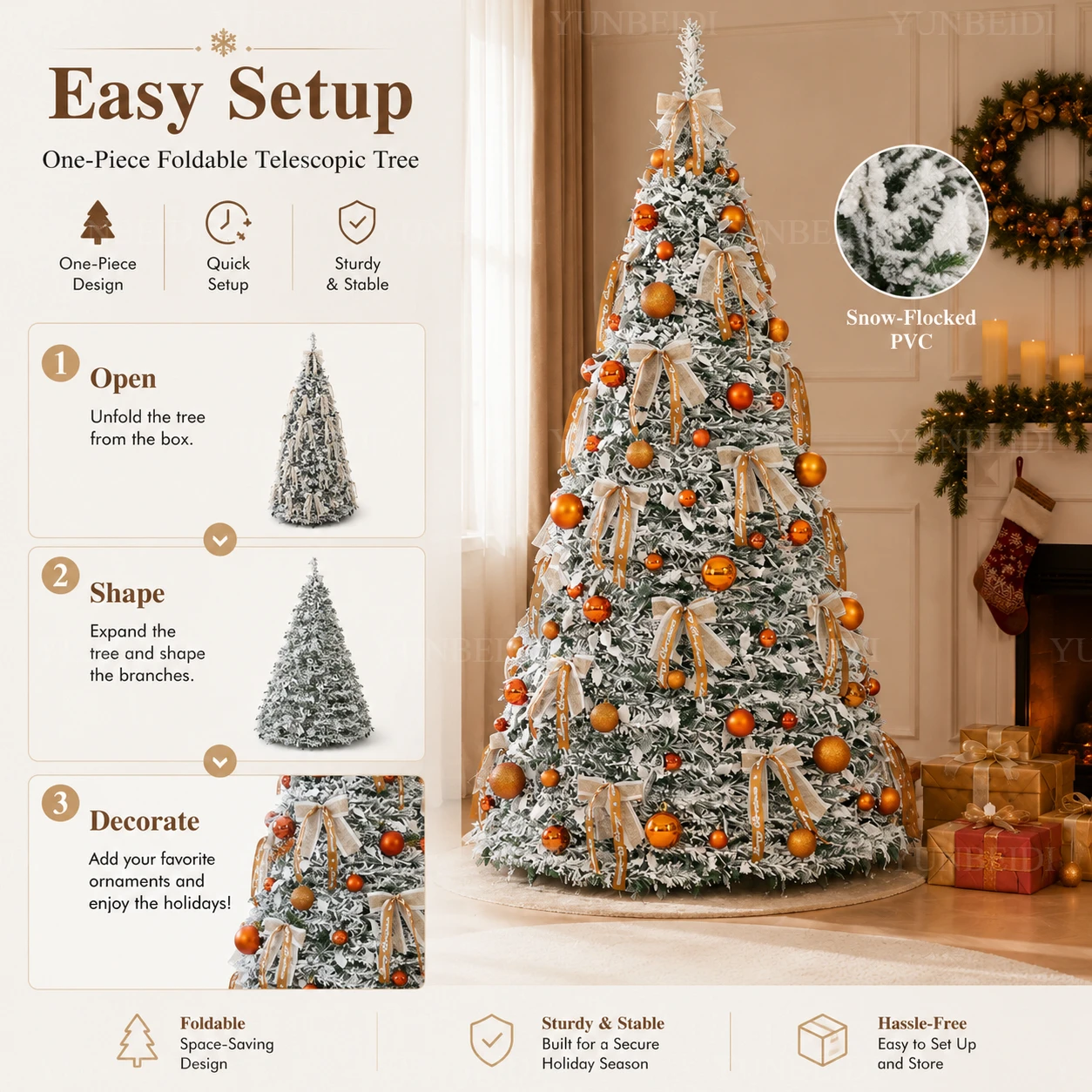 Foldable Christmas Tree with Ornaments LED Lights High-end Integrated Christmas Tree 120cm To 180cm Family Christmas Party Decor - Image 3