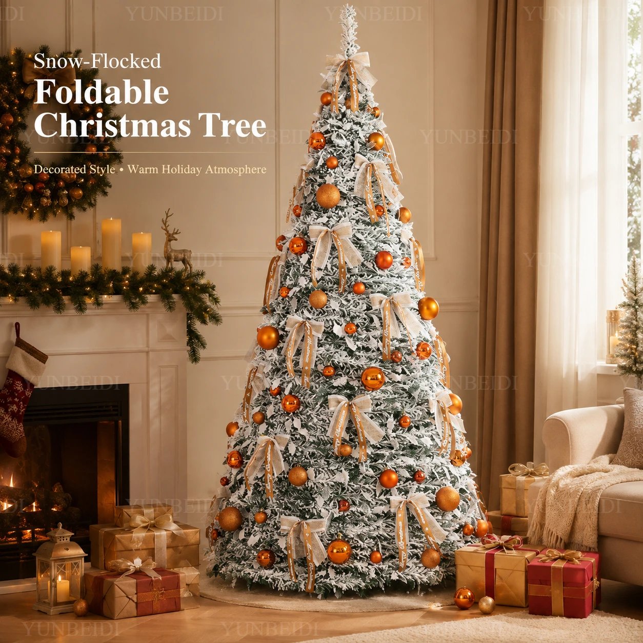 Foldable Christmas Tree with Ornaments LED Lights High-end Integrated Christmas Tree 120cm To 180cm Family Christmas Party Decor
