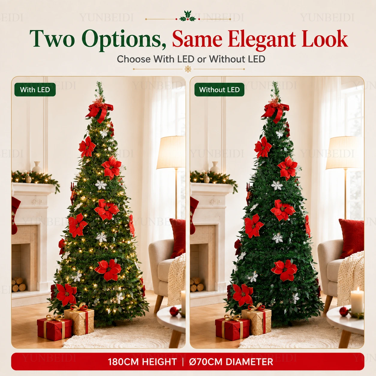 Foldable Integrated Artificial Christmas Tree with Ornaments LED Lights Exquisite 180CM Christmas Tree Home Christmas Decoration - Image 5