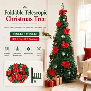Foldable Integrated Artificial Christmas Tree with Ornaments LED Lights Exquisite 180CM Christmas Tree Home Christmas Decoration