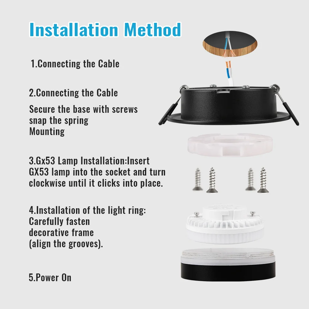 GX53 Ceiling Light LED Recessed Downlight Round Embedded Dimmable Spotlight Replaceable GX53 Bulb Ceiling Lamp for Living Room - Image 6