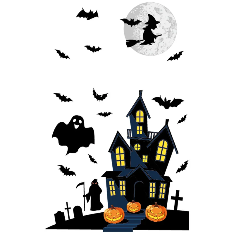 Ghost Bat Witch Window Sticker Halloween Glass Sticker Decorative Haunted House Sticker Home Decor Electrostatic Window Sticker - Image 6