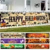 Ghost Halloween Pumpkin Banner Retro Halloween Party Signs Banner Decorations Fence Yard Porch Sign Outdoor Terror Decorations