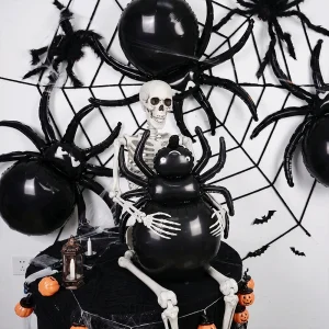 Giant Black Spider Foil Balloons Plush Web Set Creepy Halloween Party Decor Spooky Indoor Outdoor Yard Festival Props Supplies