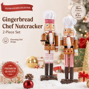 Gingerbread Chef Nutcracker Wooden 38CM Hand Painted Soldier Doll Ornament for Christmas Home Desktop Party Holiday Decor Gift