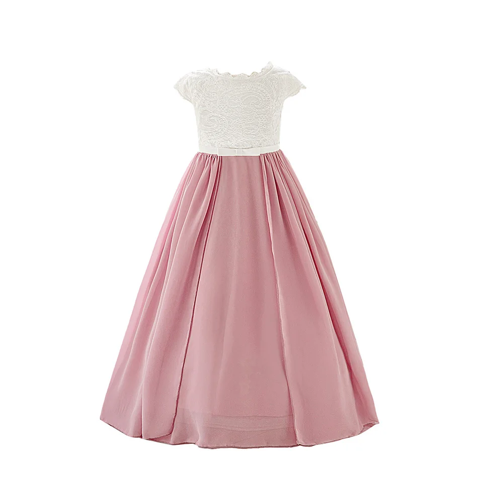 Girl Elegant Dress Piano Performance Gown For Teenage Children Flower Girl Splicing Color Lace Wedding Clothes Party Dress - Image 2