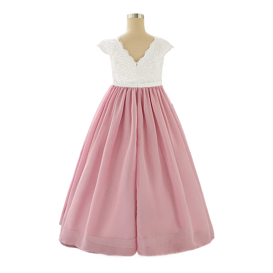 Girl Elegant Dress Piano Performance Gown For Teenage Children Flower Girl Splicing Color Lace Wedding Clothes Party Dress - Image 4