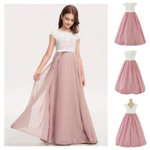 Girl Elegant Dress Piano Performance Gown For Teenage Children Flower Girl Splicing Color Lace Wedding Clothes Party Dress