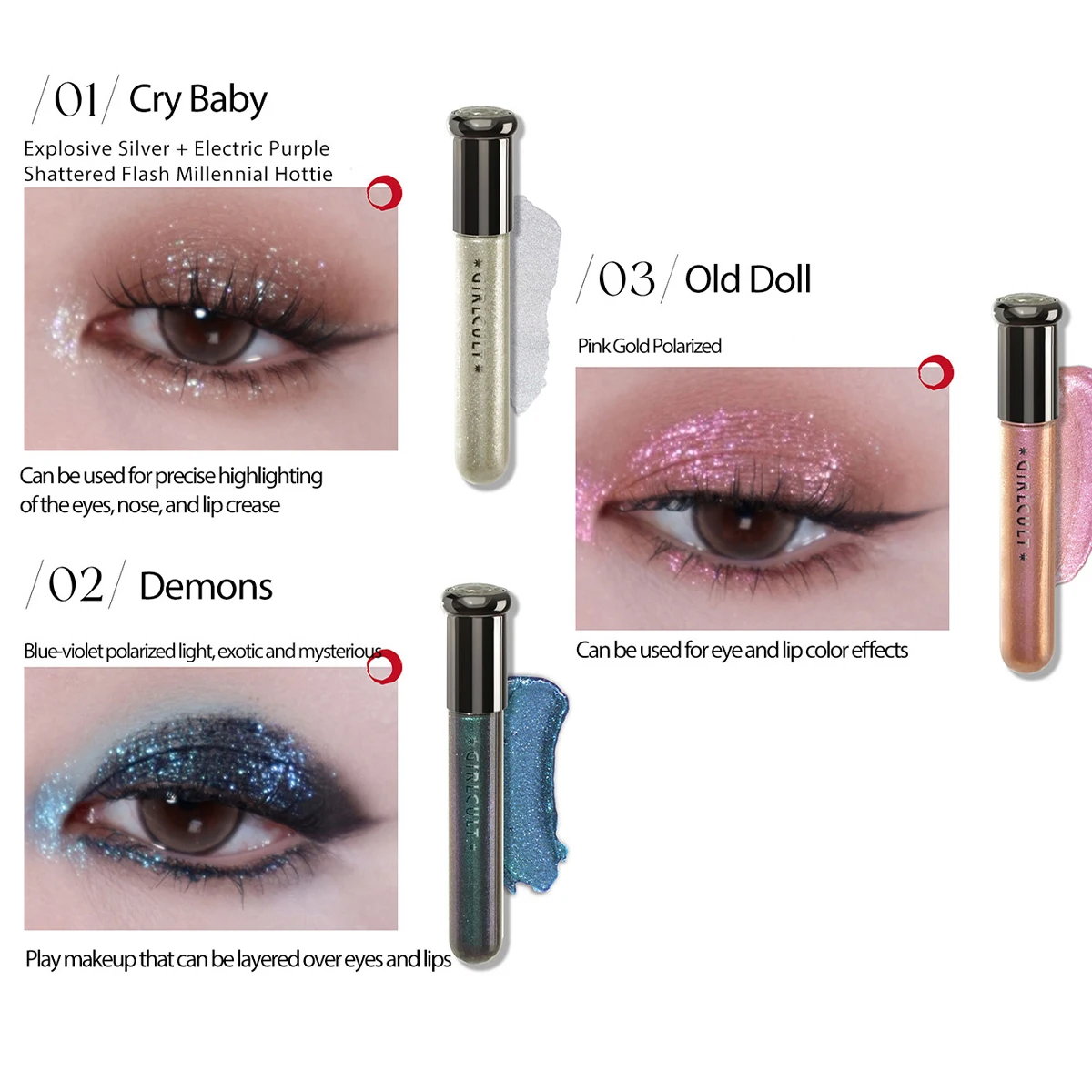 Girlcult Hallucination Liquid Eyeshadow,Fine Glitter Particles,Metallic Shine,Iridescent Shift,Eye Highlighting,Creative Makeup - Image 2