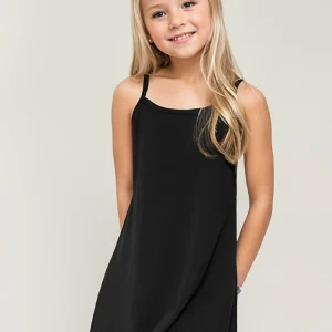 Girls Cute Cami Dress, Solid Black Loose Fit Soft Casual Sundress for Girls 7-14 Years Daily Playground School Spring Summer