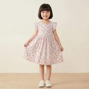 Girls Polk Dots Flying Sleeve Dresses Kids Botique Clothes for 2 to 14 Years Teen Girls Dress Party Beach Princess Dresses