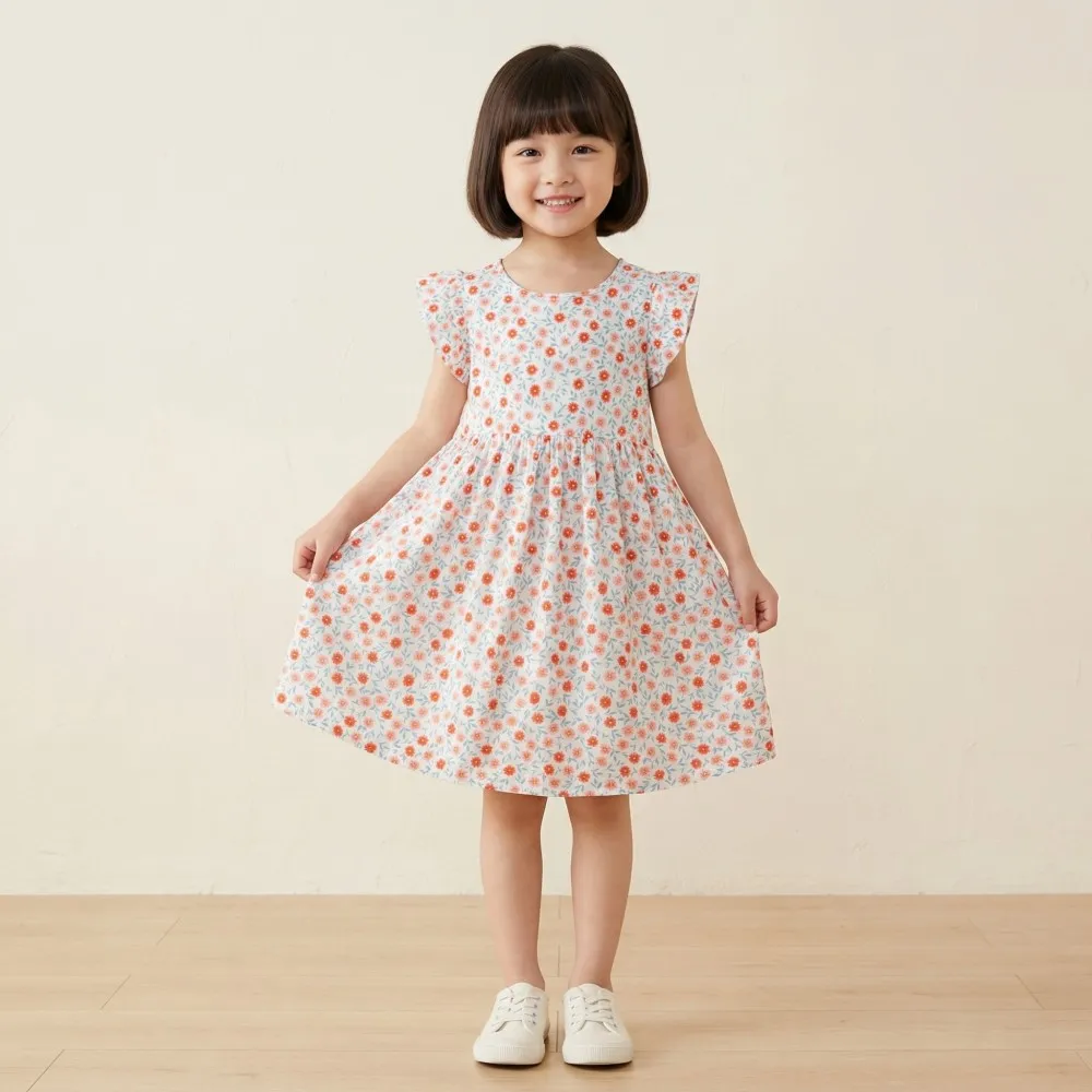 Girls Polk Dots Flying Sleeve Dresses Kids Botique Clothes for 2 to 14 Years Teen Girls Dress Party Beach Princess Dresses