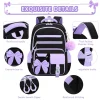 Girls School Backpack Stylish Elementary School Bag Bow School Bag Set Colorful Color Block Backpack For Daily Campus Use