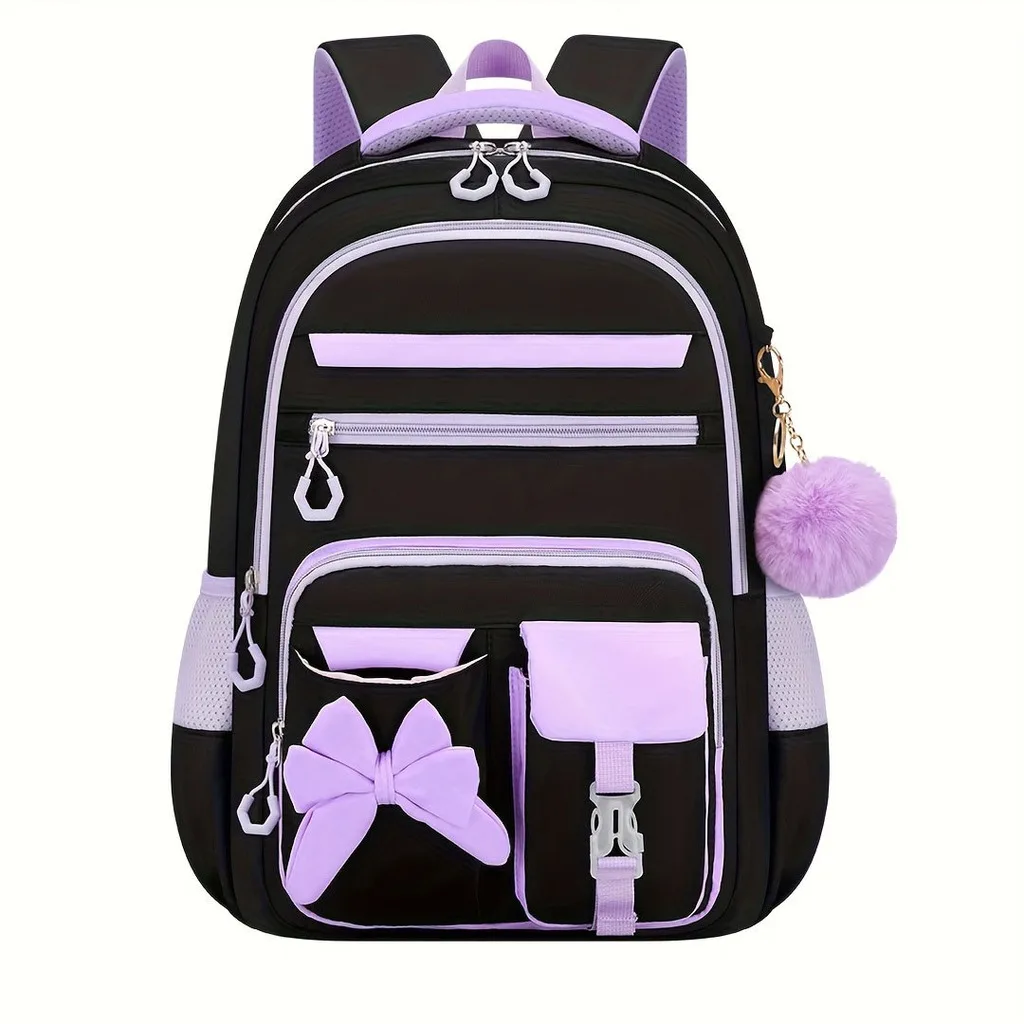 Girls School Backpack Stylish Elementary School Bag Bow School Bag Set Colorful Color Block Backpack For Daily Campus Use - Image 6