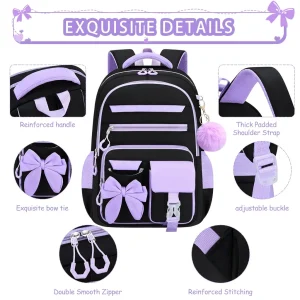 Girls School Backpack Stylish Elementary School Bag Bow School Bag Set Colorful Color Block Backpack For Daily Campus Use
