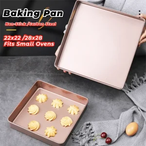 Gold 22.2cm/28.5cm Oven Baking Pan Square Carbon Steel Bread Tray Nonstick Cake Baking Tray