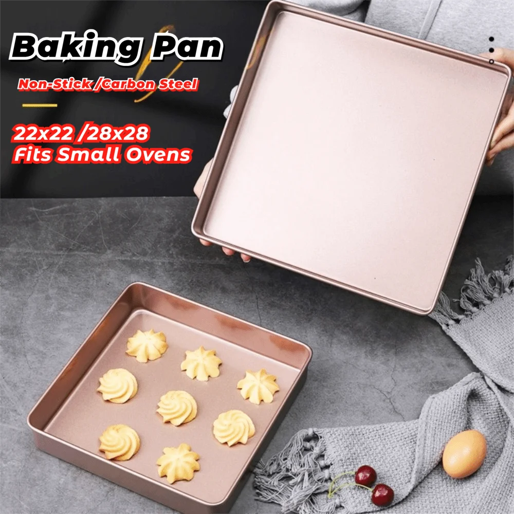 Gold 22.2cm/28.5cm Oven Baking Pan Square Carbon Steel Bread Tray Nonstick Cake Baking Tray