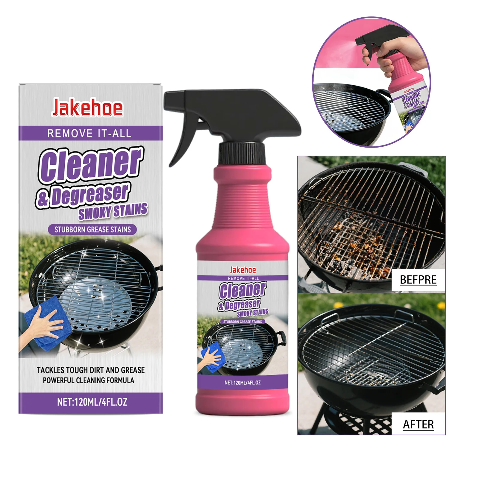Grill Cleaner Degreaser Spray Heavy Duty BBQ Grate Cleaner Grease Remover for Oven Stove Kitchen Multi-Purpose Surface Cleaning