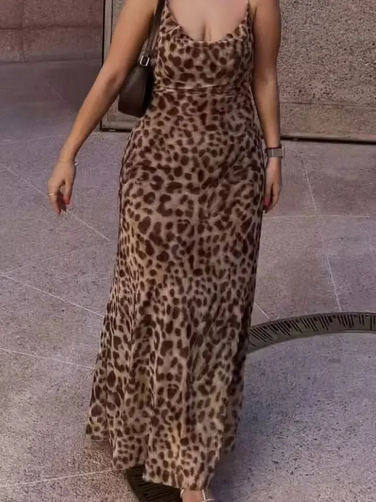 HH Women Elegant Sleeveless Backless Summer Sling Long Dress Leopard Print Retro Slim A-Line Dress 2026 Beach Vacation Dresses - Image 3