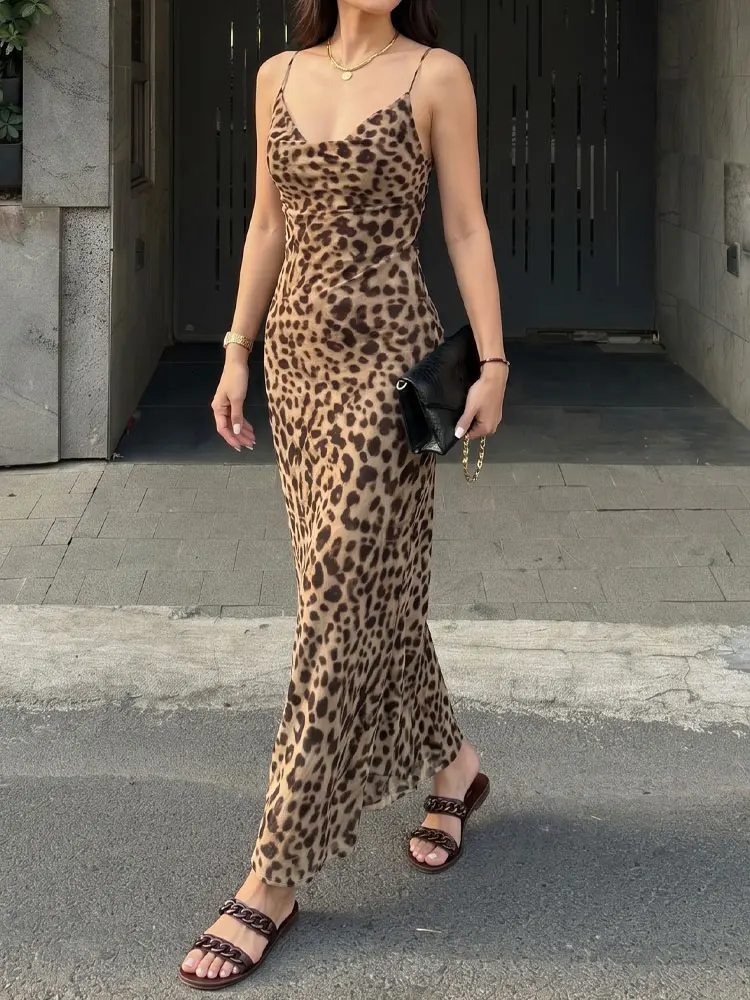 HH Women Elegant Sleeveless Backless Summer Sling Long Dress Leopard Print Retro Slim A-Line Dress 2026 Beach Vacation Dresses